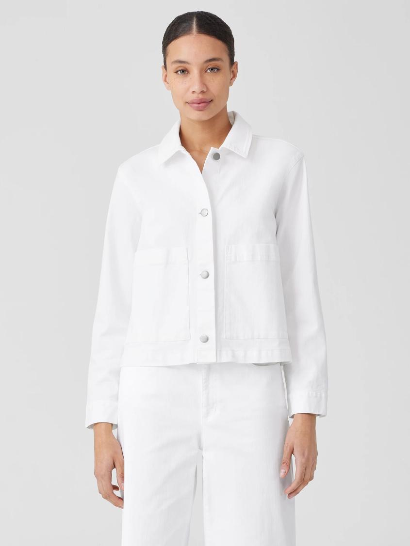 Eileen Fisher Denim | Organic Cotton Denim Classic Collar Jacket White - Women