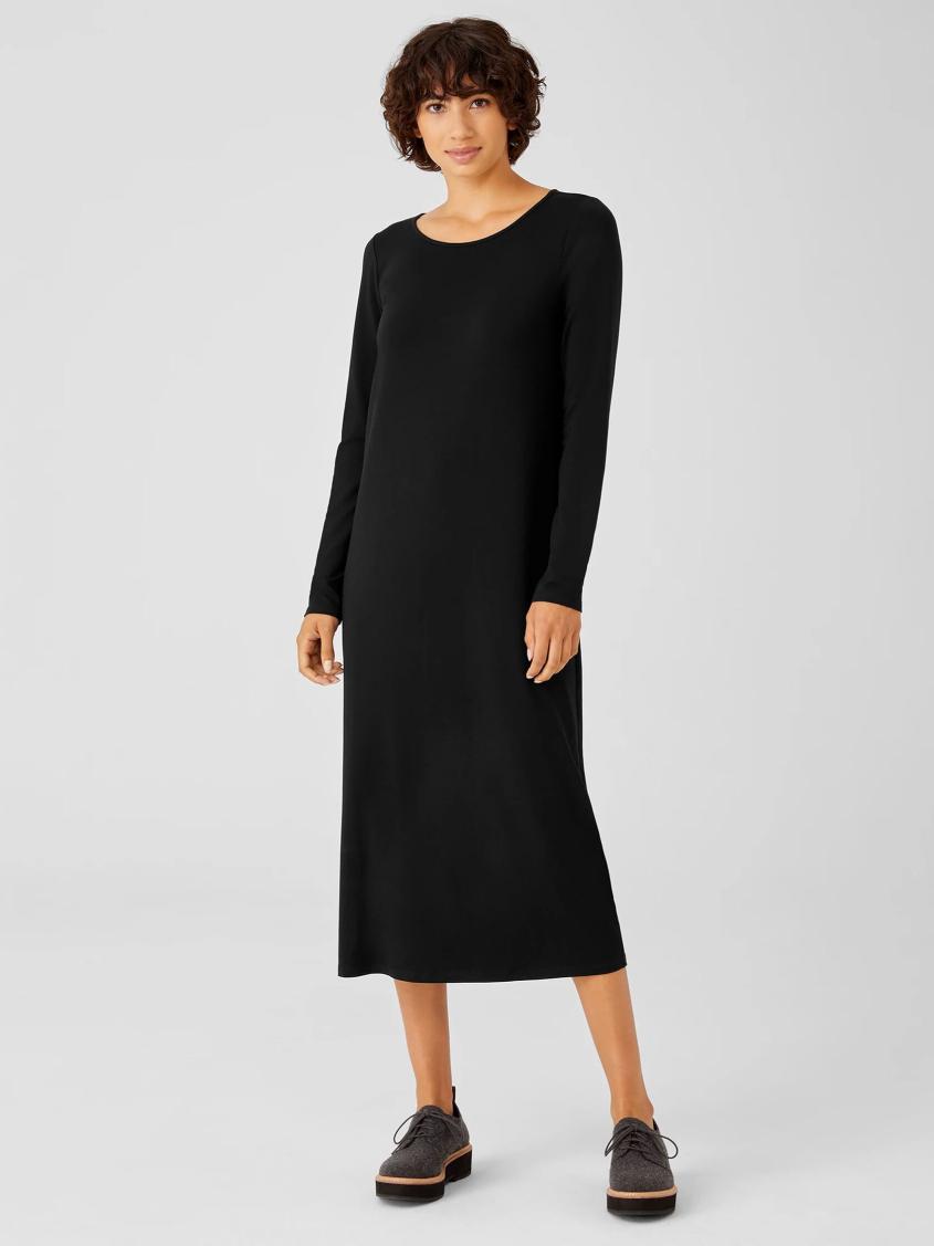 Eileen Fisher Dresses & Skirts | Stretch Jersey Knit Jewel Neck Dress Black - Women