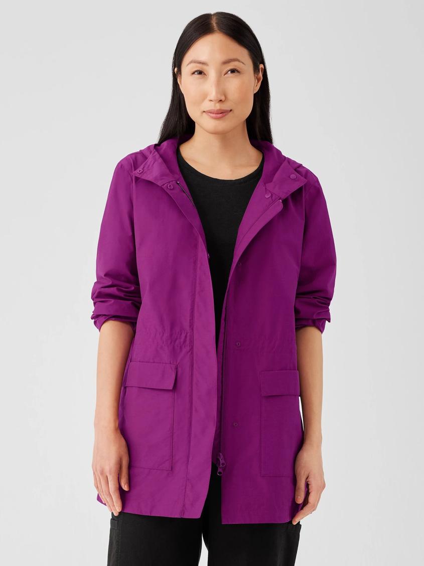 Eileen Fisher Jackets, Coats & Vests | Light Cotton Nylon Hooded Coat Atlantis - Women