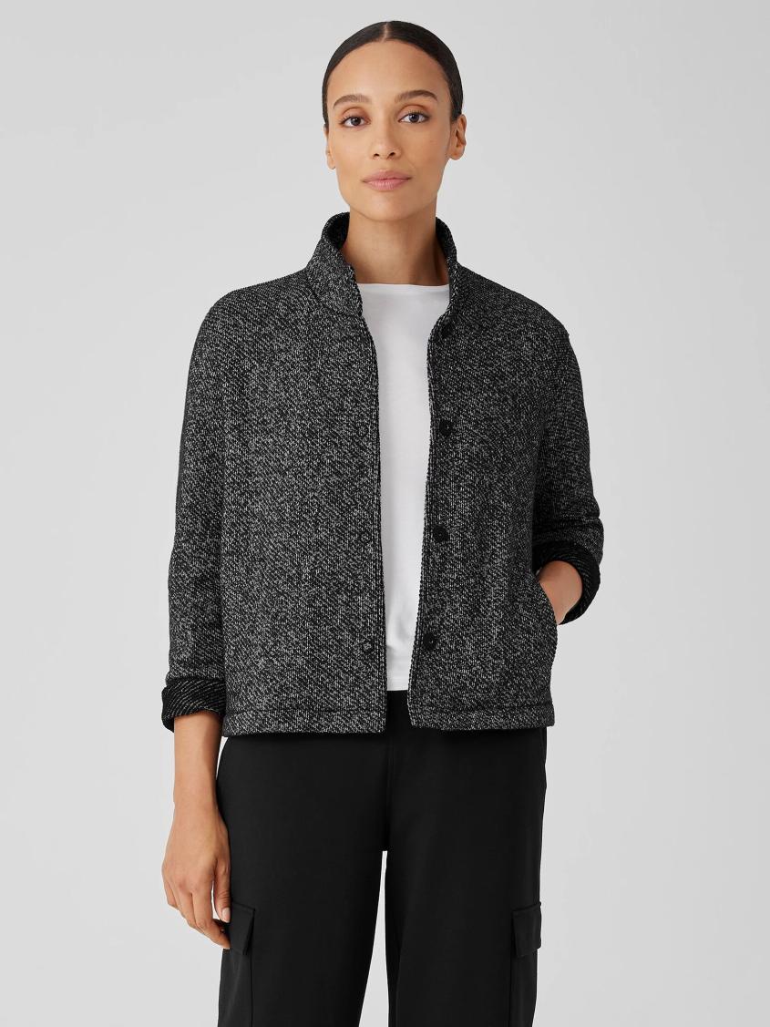 Eileen Fisher Jackets, Coats & Vests | Organic Cotton Terry Stand Collar Jacket Black/softwhite - Women