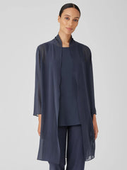 Eileen Fisher Jackets, Coats & Vests | Sheer Silk Georgette High Collar Jacket Ocean - Women