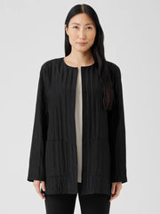 Eileen Fisher Jackets, Coats & Vests | Silk Habutai Quilted Round Neck Jacket Black - Women