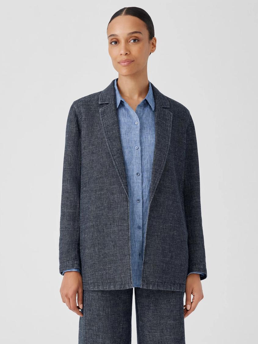 Eileen Fisher Jackets, Coats & Vests | Tweedy Hemp Cotton Long Blazer Denim - Women