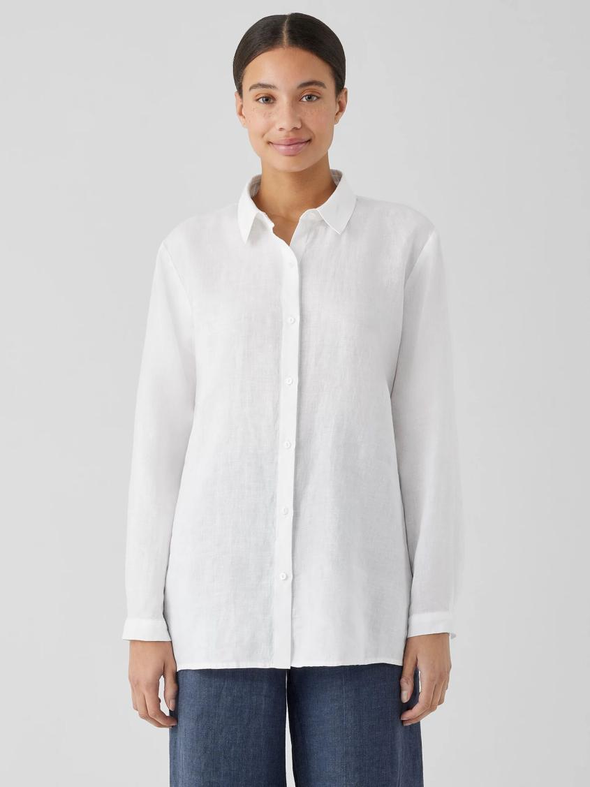 Eileen Fisher Pants, Shorts & Jumpsuits | Organic Handkerchief Linen Classic Collar Shirt White - Women