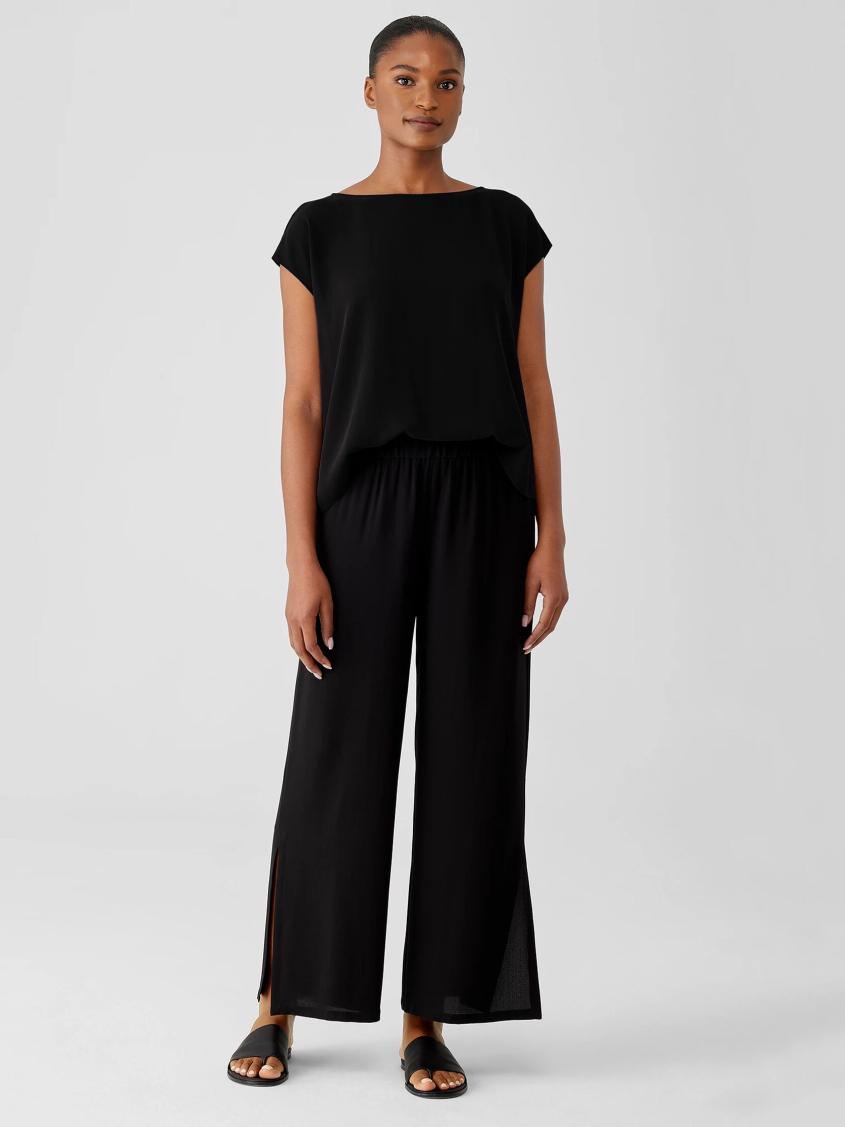 Eileen Fisher Pants, Shorts & Jumpsuits | Silk Georgette Crepe Pant With Slits Black - Women