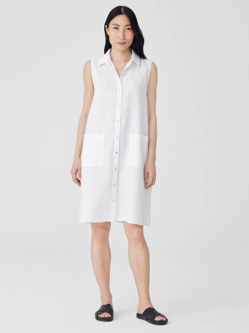 Eileen Fisher Petite | Organic Linen Sleeveless Dress White - Women