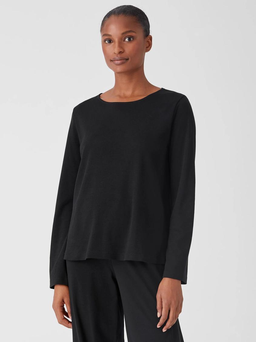 Eileen Fisher Sleepwear | Cozy Organic Cotton Interlock Jewel Neck Top Black - Women