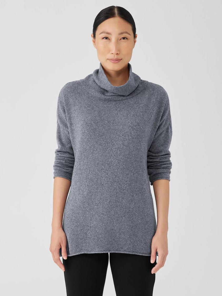 Eileen Fisher Sweaters & Cardigans | Cotton And Recycled Cashmere Turtleneck Long Top Ash - Women