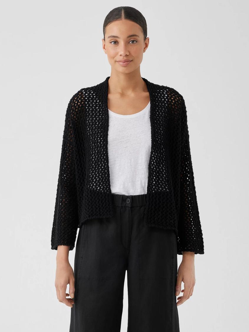Eileen Fisher Sweaters & Cardigans | Peruvian Organic Cotton Boucle High Collar Cardigan Black - Women
