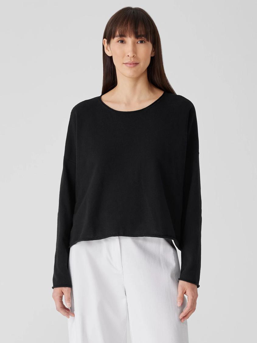 Eileen Fisher Sweaters & Cardigans | Peruvian Organic Cotton Crepe Crew Neck Top Black - Women