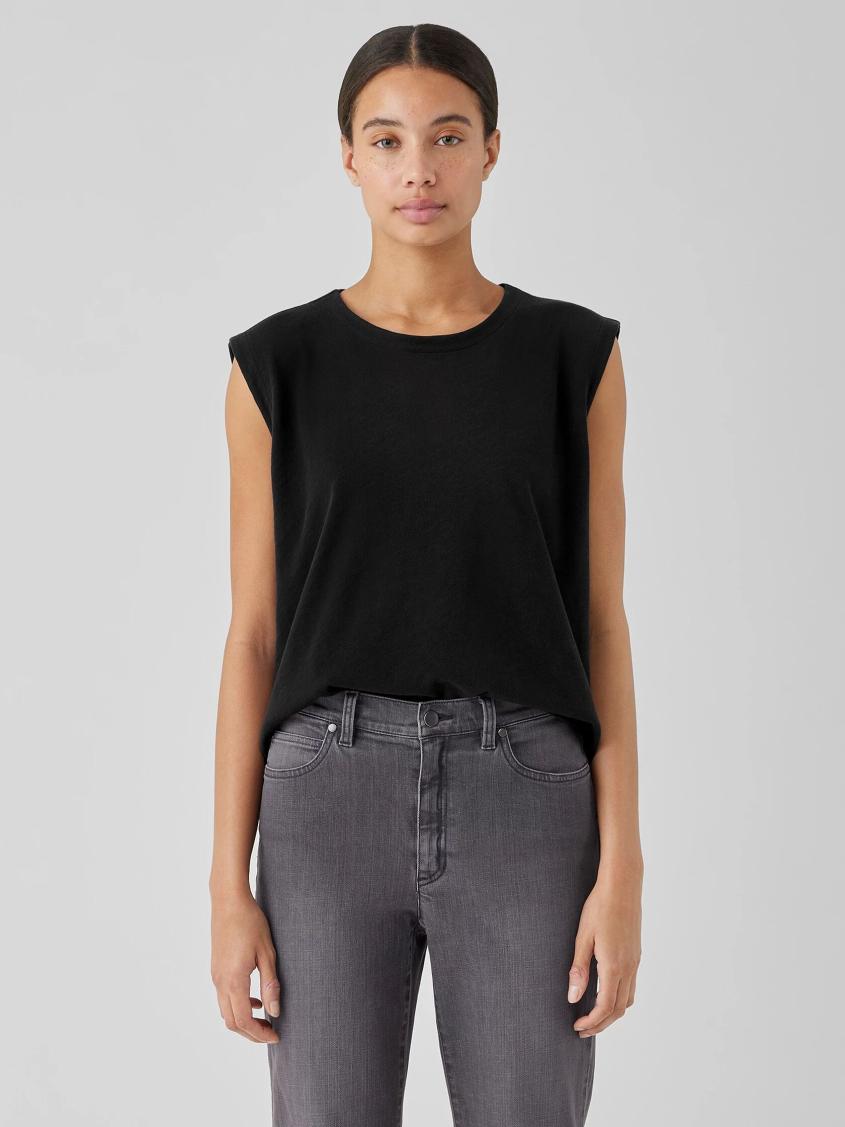 Eileen Fisher Tanks & Camis | Cozy Organic Cotton Slub Round Neck Tank Black - Women