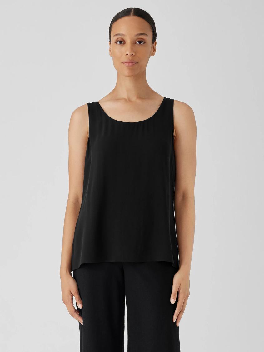 Eileen Fisher Tanks & Camis | Silk Georgette Crepe Scoop Neck Tank Black - Women