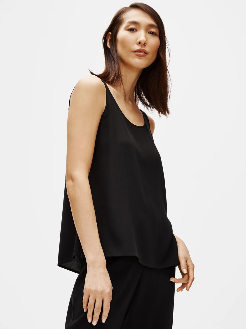 Eileen Fisher Tanks & Camis | System Silk Georgette Crepe Tank Black - Women