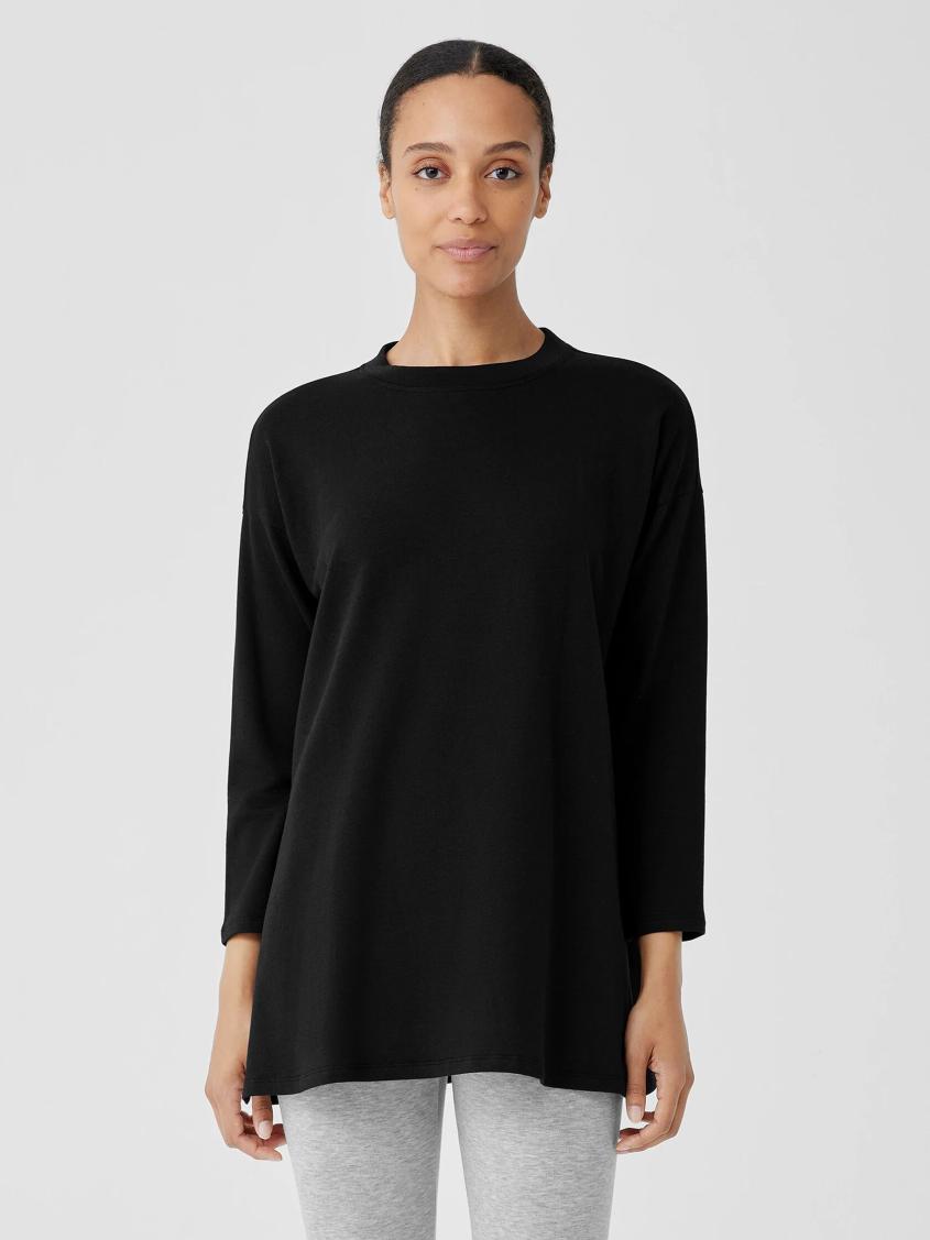 Eileen Fisher Tops & Tees | Cozy Brushed Terry Hug Crew Neck Long Top Black - Women