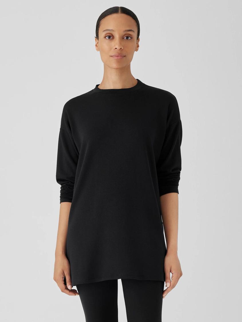 Eileen Fisher Tops & Tees | Cozy Brushed Terry Hug Crew Neck Long Top Black - Women