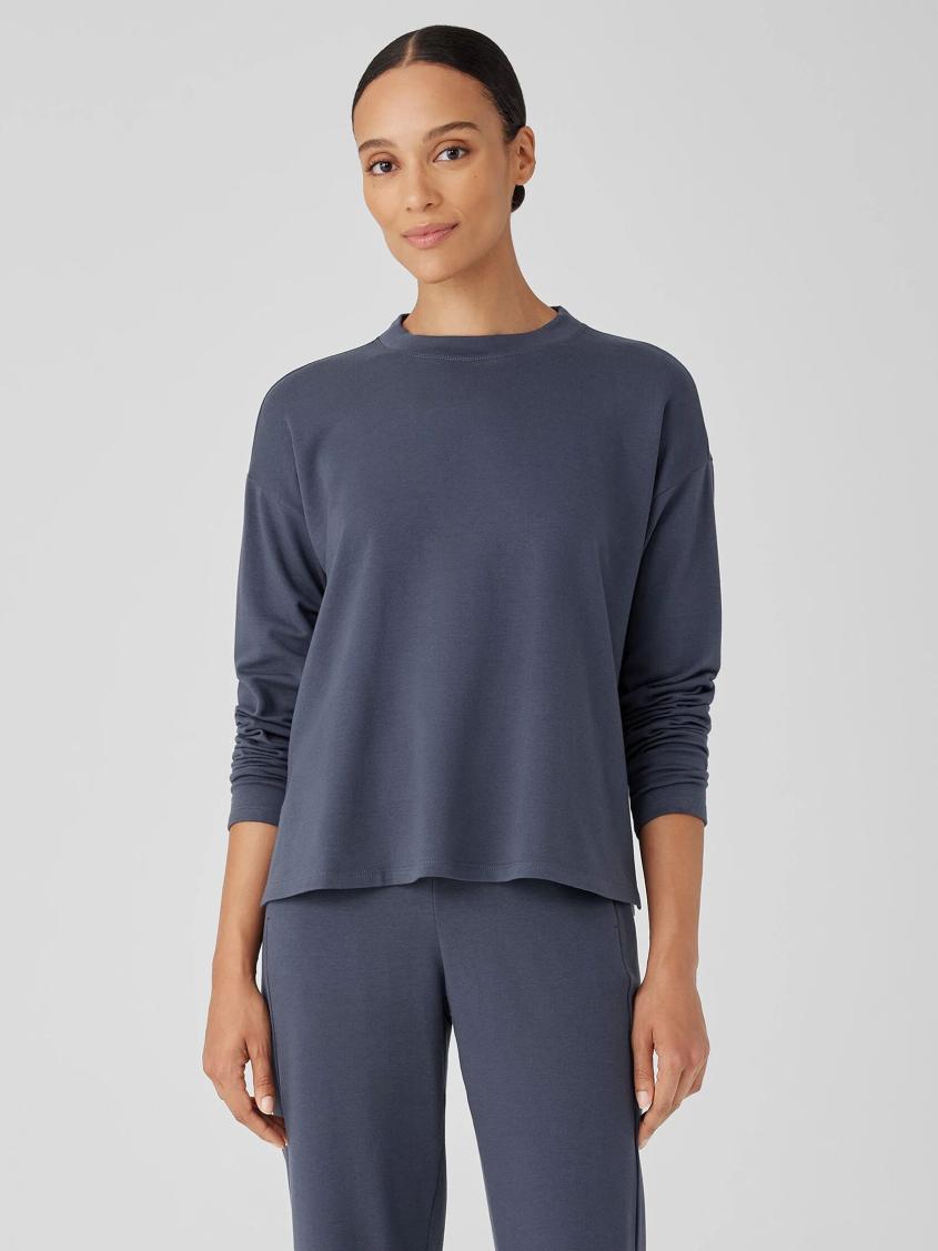 Eileen Fisher Tops & Tees | Cozy Brushed Terry Hug Crew Neck Top Ocean - Women