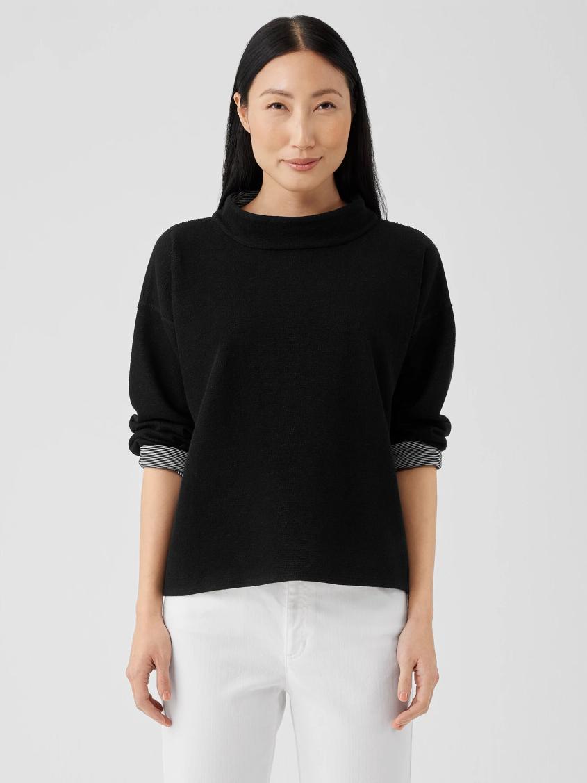 Eileen Fisher Tops & Tees | Doubleknit Organic Cotton Stripe Reversible Top Black - Women