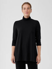 Eileen Fisher Tops & Tees | Fine Jersey Scrunch Neck Long Top Black - Women