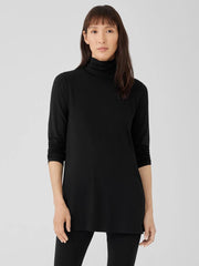 Eileen Fisher Tops & Tees | Fine Jersey Scrunch Neck Long Top Black - Women