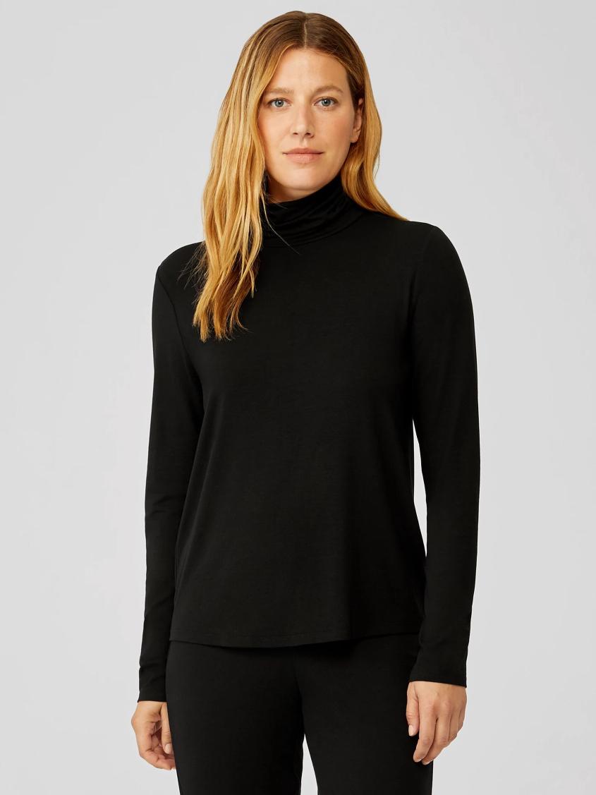 Eileen Fisher Tops & Tees | Fine Jersey Scrunch Neck Top Black - Women