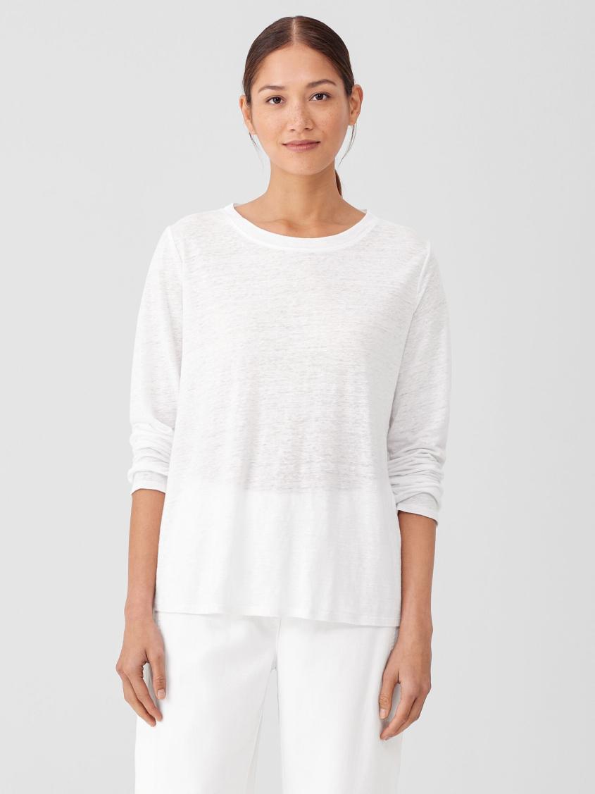 Eileen Fisher Tops & Tees | Organic Linen Jersey Crew Neck Top White - Women