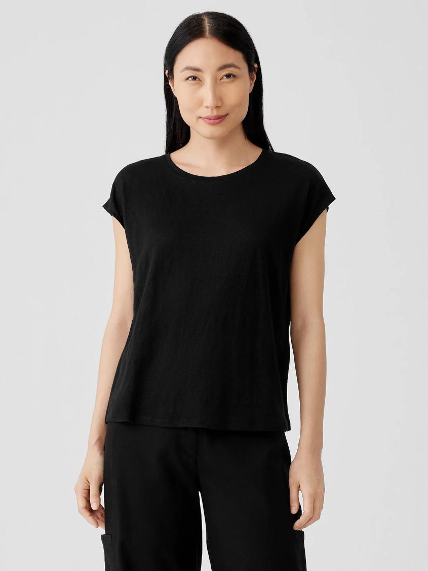 Eileen Fisher Tops & Tees | Organic Linen Jersey Shirred-Back Top Black - Women