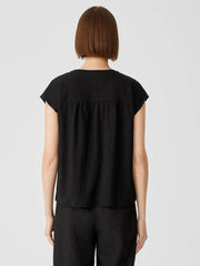 Eileen Fisher Tops & Tees | Organic Linen Jersey Shirred-Back Top Black - Women