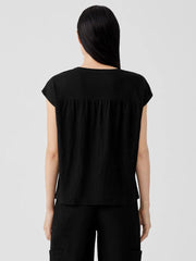 Eileen Fisher Tops & Tees | Organic Linen Jersey Shirred-Back Top Black - Women