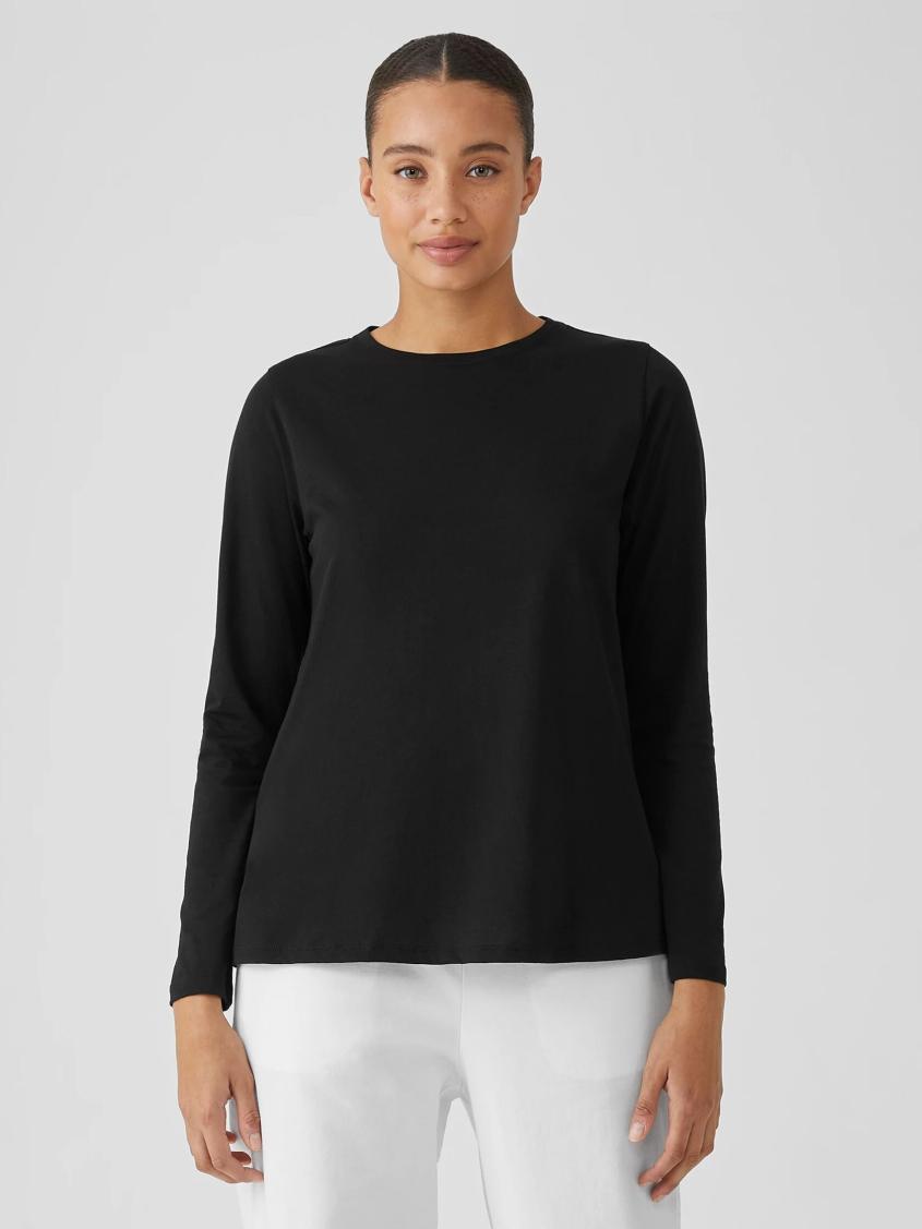 Eileen Fisher Tops & Tees | Organic Pima Cotton Jersey Round Neck Top Black - Women