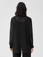 Eileen Fisher Tops & Tees | Sheer Silk Georgette Classic Collar Shirt Black - Women