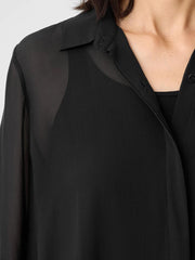Eileen Fisher Tops & Tees | Sheer Silk Georgette Classic Collar Shirt Black - Women