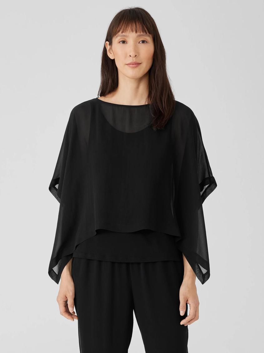 Eileen Fisher Tops & Tees | Sheer Silk Georgette Poncho Black - Women