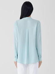 Eileen Fisher Tops & Tees | Silk Georgette Crepe Band Collar Shirt Clearwater - Women