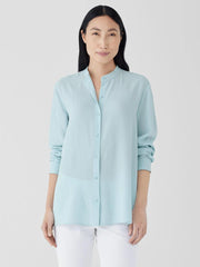 Eileen Fisher Tops & Tees | Silk Georgette Crepe Band Collar Shirt Clearwater - Women