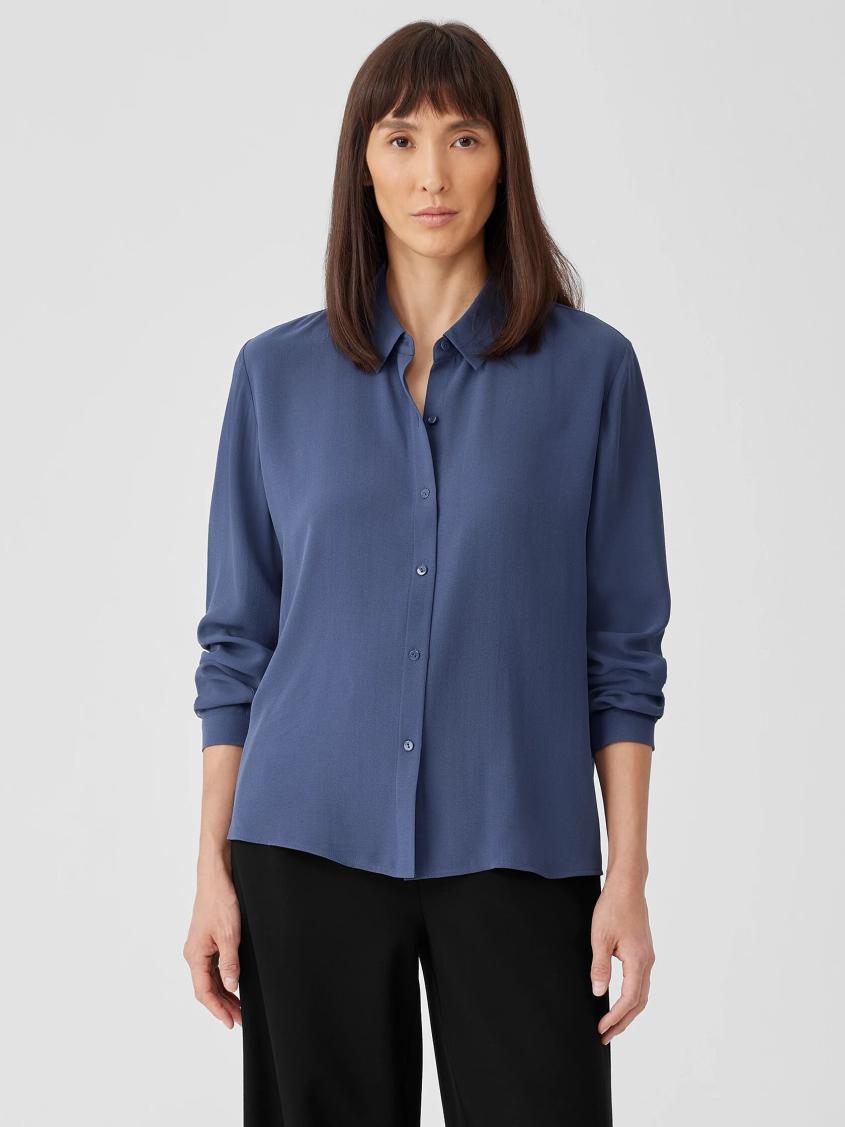 Eileen Fisher Tops & Tees | Silk Georgette Crepe Classic Collar Shirt Twilight - Women