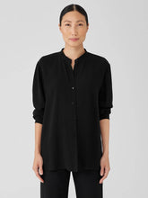 Eileen Fisher Tops & Tees | Silk Georgette Crepe Mandarin Collar Shirt Black - Women