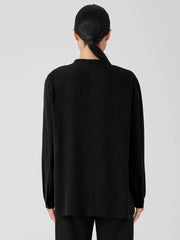 Eileen Fisher Tops & Tees | Silk Georgette Crepe Mandarin Collar Shirt Black - Women