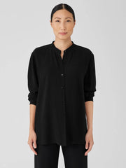 Eileen Fisher Tops & Tees | Silk Georgette Crepe Mandarin Collar Shirt Black - Women