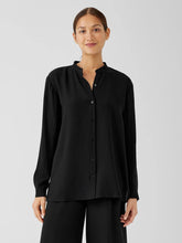 Eileen Fisher Tops & Tees | Silk Georgette Crepe Mandarin Collar Shirt Black - Women