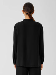 Eileen Fisher Tops & Tees | Silk Georgette Crepe Mandarin Collar Shirt Black - Women