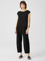 Eileen Fisher Tops & Tees | Silk Georgette Crepe Shirred-Back Top Black - Women