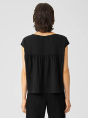 Eileen Fisher Tops & Tees | Silk Georgette Crepe Shirred-Back Top Black - Women