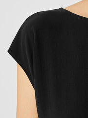 Eileen Fisher Tops & Tees | Silk Georgette Crepe Shirred-Back Top Black - Women