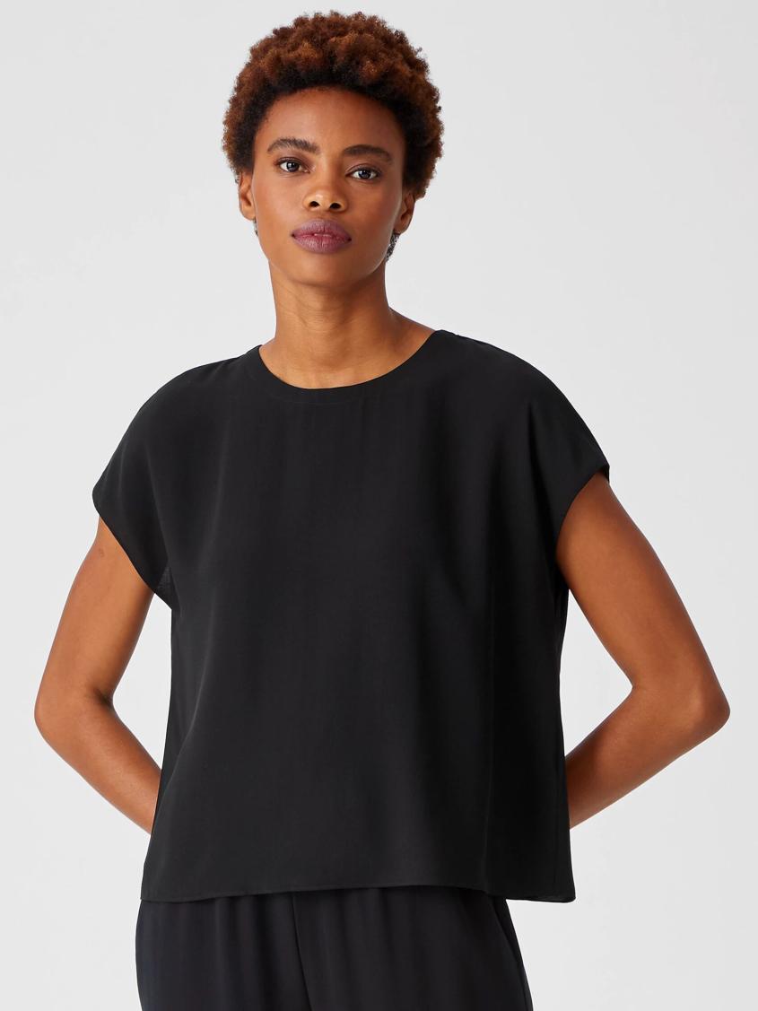Eileen Fisher Tops & Tees | Silk Georgette Crepe Square Top Black - Women