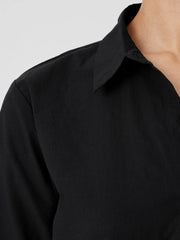 Eileen Fisher Tops & Tees | Washed Organic Cotton Poplin Classic Collar Long Shirt Black - Women