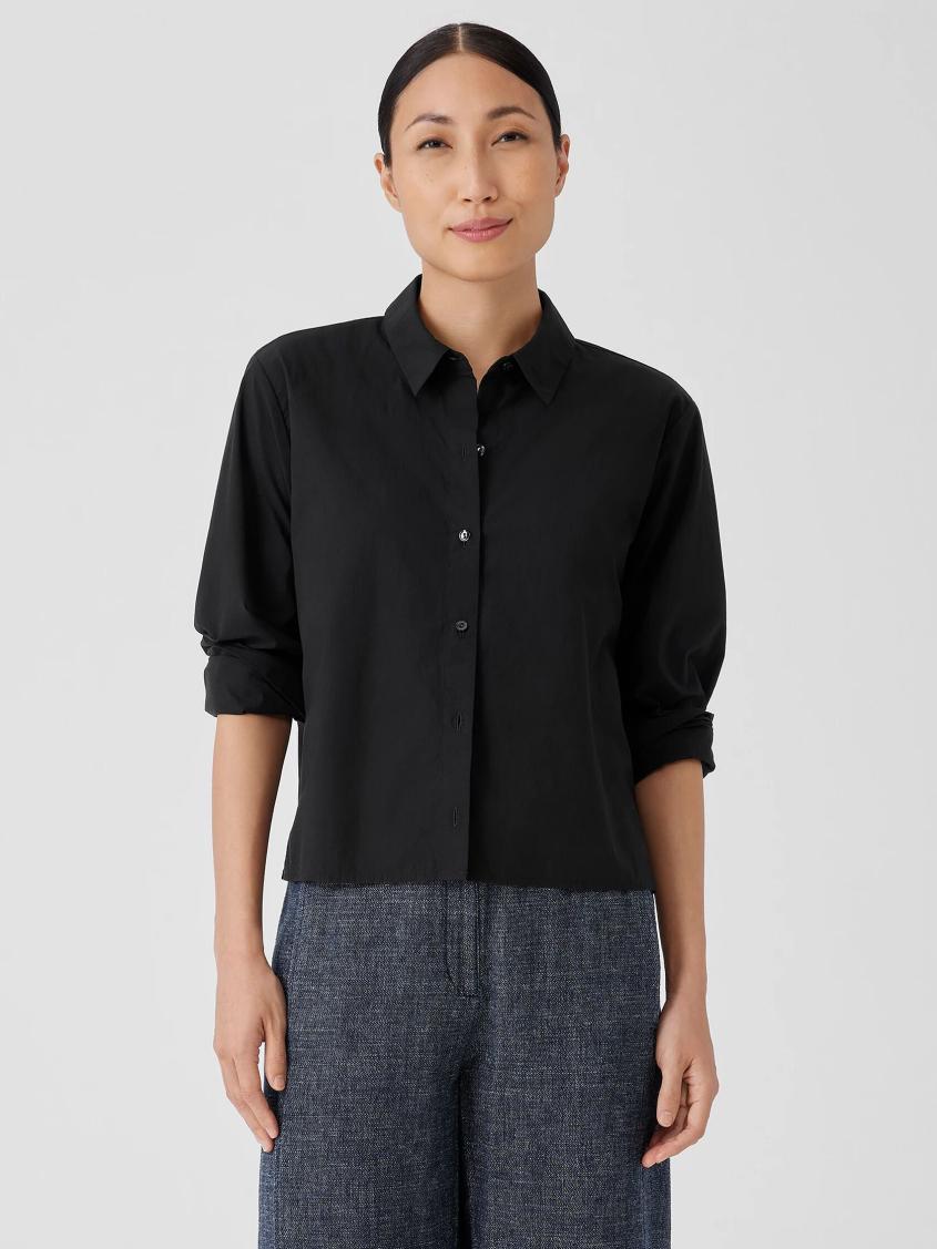 Eileen Fisher Tops & Tees | Washed Organic Cotton Poplin Classic Collar Shirt Black - Women