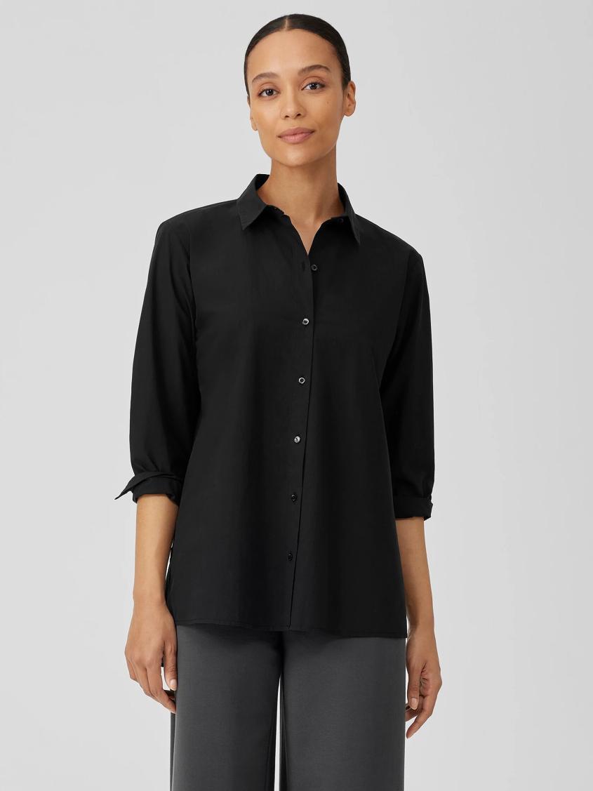 Eileen Fisher Tops & Tees | Washed Organic Cotton Poplin Shirt Black - Women