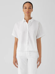 Eileen Fisher Tops & Tees | Washed Organic Cotton Poplin Short-Sleeve Shirt White - Women