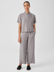 Eileen Fisher Tops & Tees | Washed Organic Linen Délavé Band Collar Shirt Stone - Women