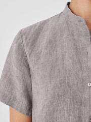 Eileen Fisher Tops & Tees | Washed Organic Linen Délavé Band Collar Shirt Stone - Women